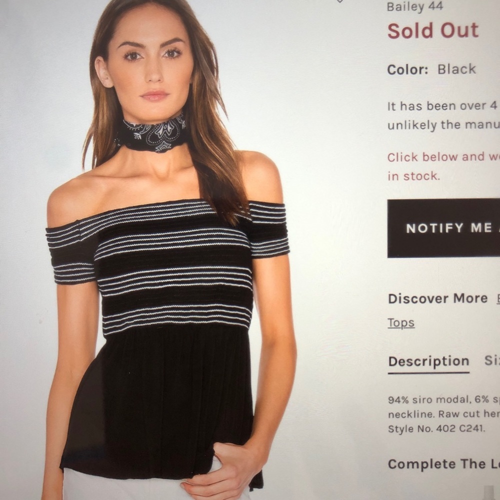 Bailey 44 soft black and white top size xs